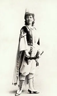 Actress wearing Fez and Exotic Costume with Sword, collectible tobacco card for Duke's Cigarettes, 1890s