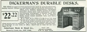 Retail Trade Prints: Ad For Dickerman's Desks