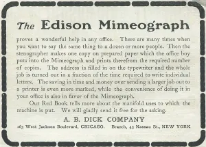 Advertising Prints: Ad For 'Edison Mimeograph'