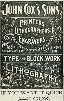 Retail Trade Prints: Ad For John Cox's Printers