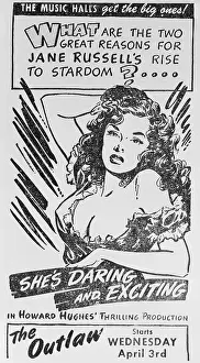 Prints of (Original Caption) Hollywood's Sultry Siren – A Photographic Tribute: Advertisement for The Outlaw Starring Jane Russell