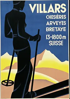 Three Quarter Length Prints: Advertising poster for Villars, by Johannes Handschin, 1934, 20th Century, print