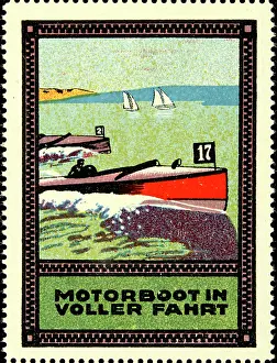 Advertising stamp Motor boat at full speed