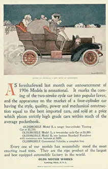 Advertisement of Woman Driving Santa In 1906 Oldsmobile