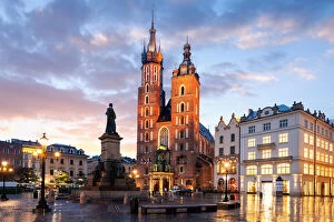 Images Dated 27th October 2018: Adam Mickiewicz Monument, St Marys Basilica, Bazylika Mariacka, Krakow, Poland