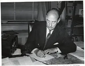 Adlai Stevenson Writting At Desk 1952