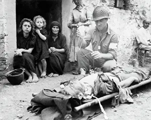 Sicily Prints: Administering Plasma to Wounded Soldier