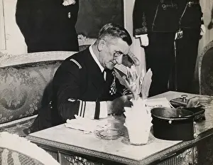 Admiral Miklos Horthy Signing Document in His Office