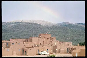 Adobe Dwellings with Rainbow in Distance