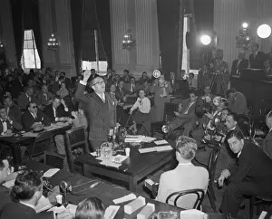 Filming Prints: Adolphe Menjou Taking Oath at Hearing