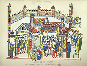 Adoration of idols, 10th Century Art. Taken from the Commentary of Haymon, Bishop of Halberstadt, on the Book of Ezekiel