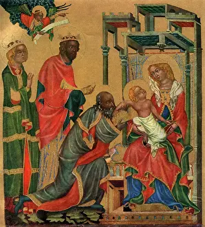 Motherhood Prints: The Adoration of the Magi, c1350 (1955).Artist: Master of the Vyssi Brod Altar