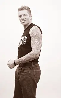 Attitude Prints: Adult, Attitude, Biker, Black And White, Blond Hair, Calm, Caucasian, Chain, Gang Member