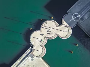 Images Dated 16th October 2018: Aerial drone view of The Circle Bridge (Cirkelbroen) on the Inner Harbor of Copenhagen, Denmark