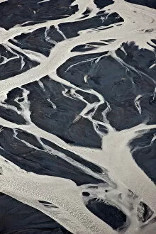 Aerial Gallery: Aerial of glacial riverbed, Iceland