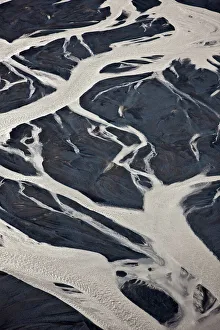 Iceland Gallery: Aerial of glacial riverbed, Iceland