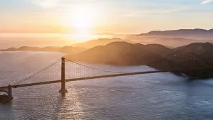 Aerial of Golden gate at sunset, San Francisco
