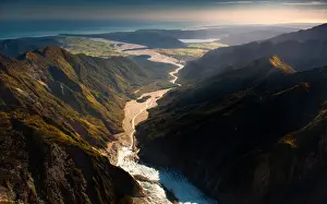 Fox Glacier Prints: Aerial landscape view of Fox glacier