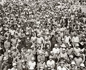 Industry Collection: Aerial Of Large Group Of Men Tva Construction Workers Wearing Hard Hats