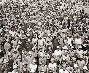 Group Of People Gallery: Aerial Of Large Group Of Men Tva Construction Workers Wearing Hard Hats