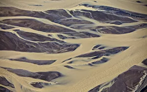 Aerial of muddy glacial riverbed, Iceland