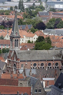 The aerial street view of Old Town Bruges