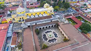 Convent Prints: Aerial view of the aIglesia y Convento de Nuestra SeAnora de la Merceda in Antigua