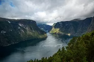 Images Dated 30th August 2016: Aerial View of Aurlandsfjord From Stegastein Viewpoint, Flam, Sogn og Fjordane County, Norway