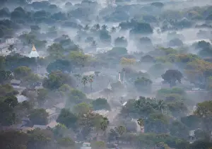 Aerial view of Bagan, the plain of pagodas in Myanmar