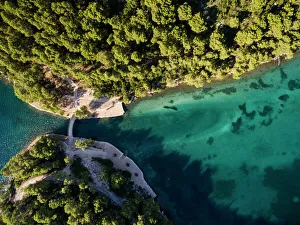 Croatia Collection: Aerial view of bridge over lake (Veliko Jezero)