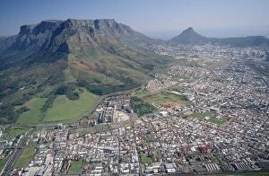 Images Dated 13th November 2006: Aerial View of Cape Towns Central Business District with Lion Head Mountain in Background