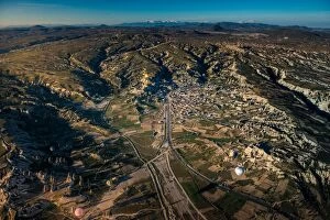 Aerial view of Cappadocia from a hot balloon