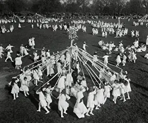 May Day Prints: Aerial View of Children with Maypole