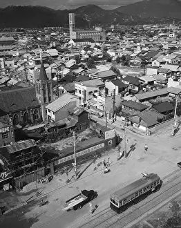 Hiroshima Prints: Aerial View of Two Churches in Hiroshima