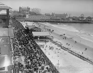 Aerial View of Crowds on a Boardwalk