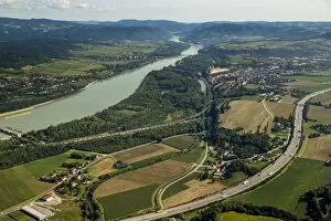 Multiple Lane Highway Gallery: Aerial view, Danube, Melk, Wachau, Lower Austria, Austria
