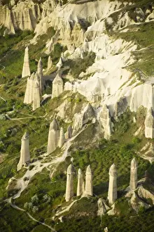 Aerial view of fairy chimneys over Goreme National Park