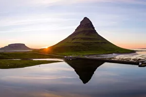 Images Dated 13th April 2018: Aerial view of famous Kirkjufell mountain at sunset, Iceland