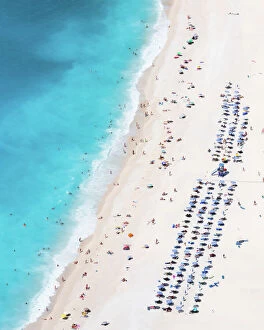 Images Dated 23rd August 2015: Aerial view of famous Myrtos beach crowded with tourists in summer, Greece