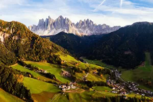 Woods Gallery: Aerial view of Funes valley in autumn, Dolomites, Italy