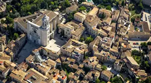 Historic Center Prints: Aerial view, Girona Cathedral, old town, Girona, Catalonia, Spain