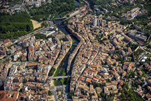 Images Dated 18th July 2014: Aerial view, Girona Cathedral and Sant Feliu Church, old town, Girona, Catalonia, Spain