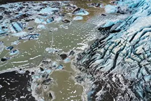 Suourland Prints: Aerial view-Glacier Lagoon, Svinafellsjokull Glacier, Iceland