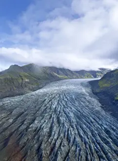 Vatnajokull Prints: Aerial view of the glacier tongue of Svinafellsjoekull Glacier, Southern Region, Iceland
