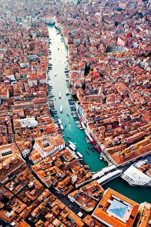 Aerial Art Gallery: Aerial view of Grand Canal at sunset, Venice