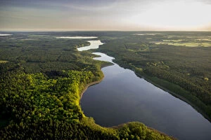 Images Dated 29th April 2014: Aerial view, Granzower Moschen Lake or Granzower See Lake, Kleiner Kotzower See Lake