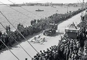 Thessaloniki Prints: Aerial View of Greek Troops and Minesweeper on Carrier