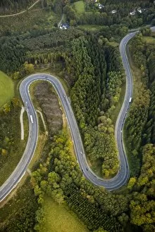 Images Dated 16th September 2014: Aerial view, hairpin curves, winding road in the Sauerland forests, between Herscheid and Halver
