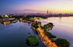 Urban Prints: Aerial view of Hanoi skyline cityscape at sunset time