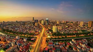 Urban Prints: Aerial view of Hanoi skyline cityscape at sunset time